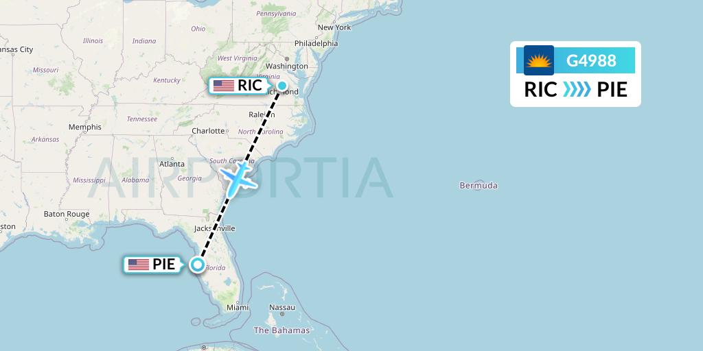 G4988 Allegiant Air Flight Map: Richmond to St. Petersburg