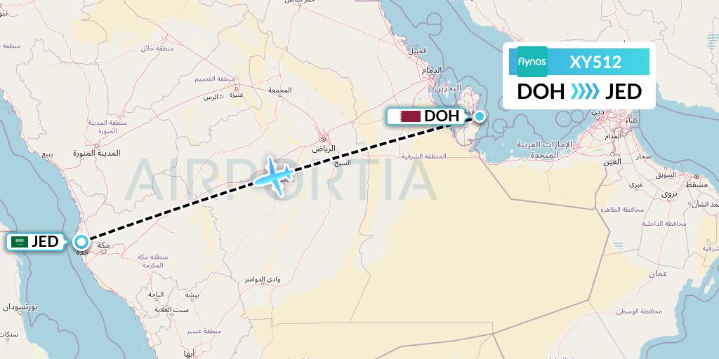 XY512 Flynas Flight Map: Doha to Jeddah