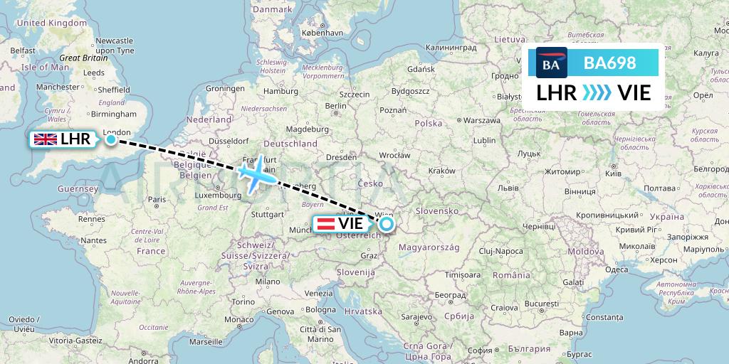 BA698 British Airways Flight Map: London to Vienna