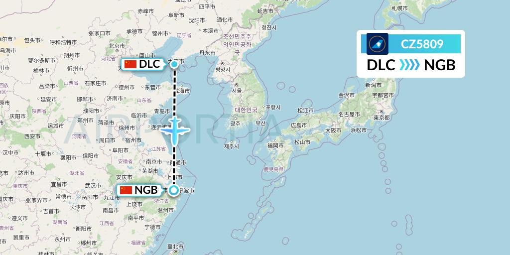 CZ5809 China Southern Airlines Flight Map: Dalian to Ningbo