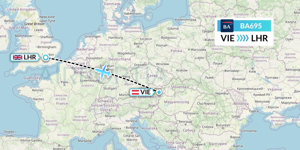 BA695 British Airways Flight Map: Vienna to London