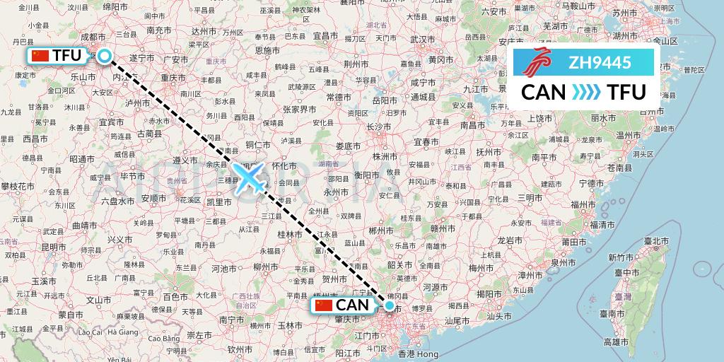 ZH9445 Shenzhen Airlines Flight Map: Guangzhou to Chengdu
