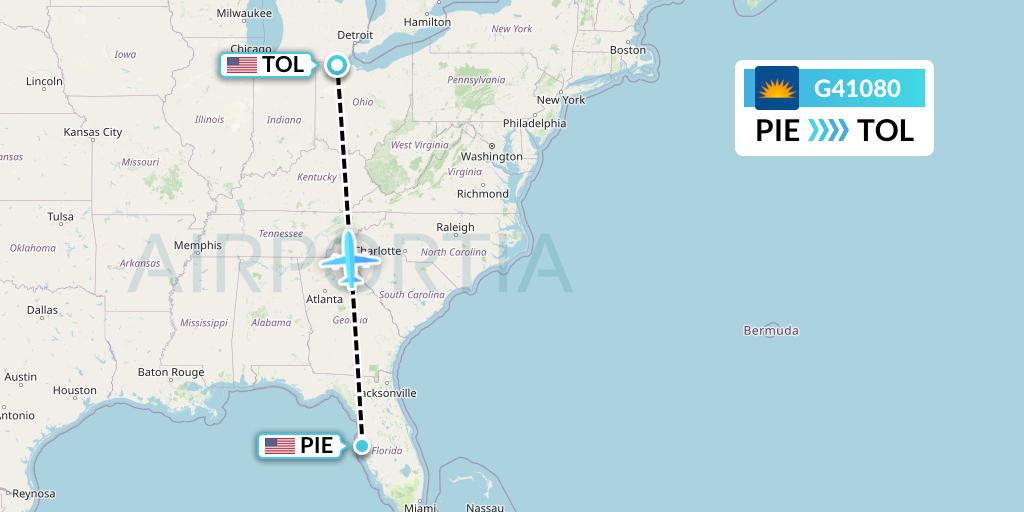 G41080 Allegiant Air Flight Map: St. Petersburg to Toledo
