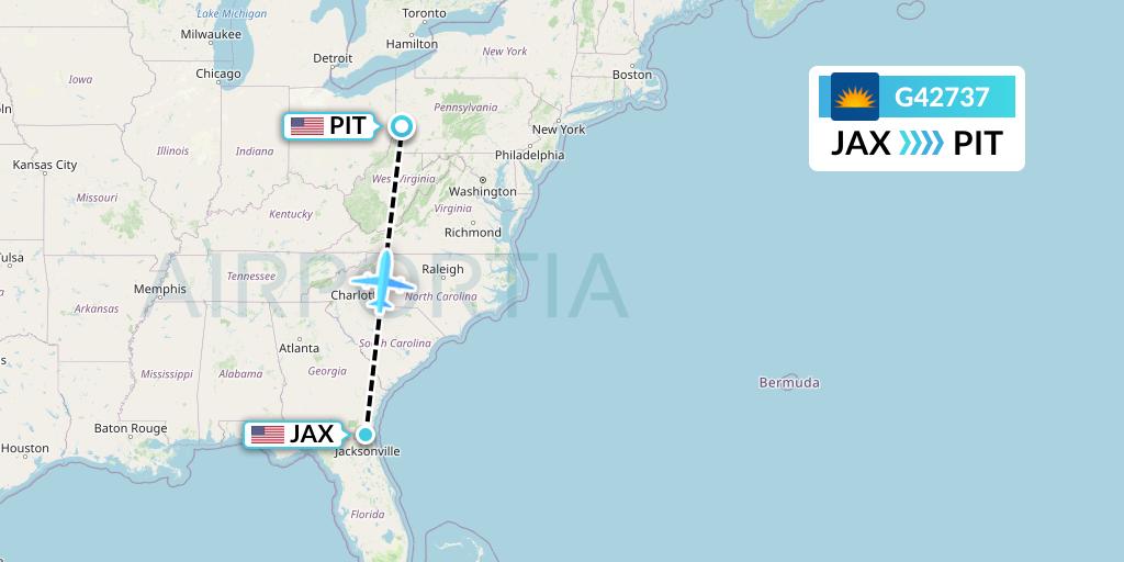 G42737 Allegiant Air Flight Map: Jacksonville to Pittsburgh