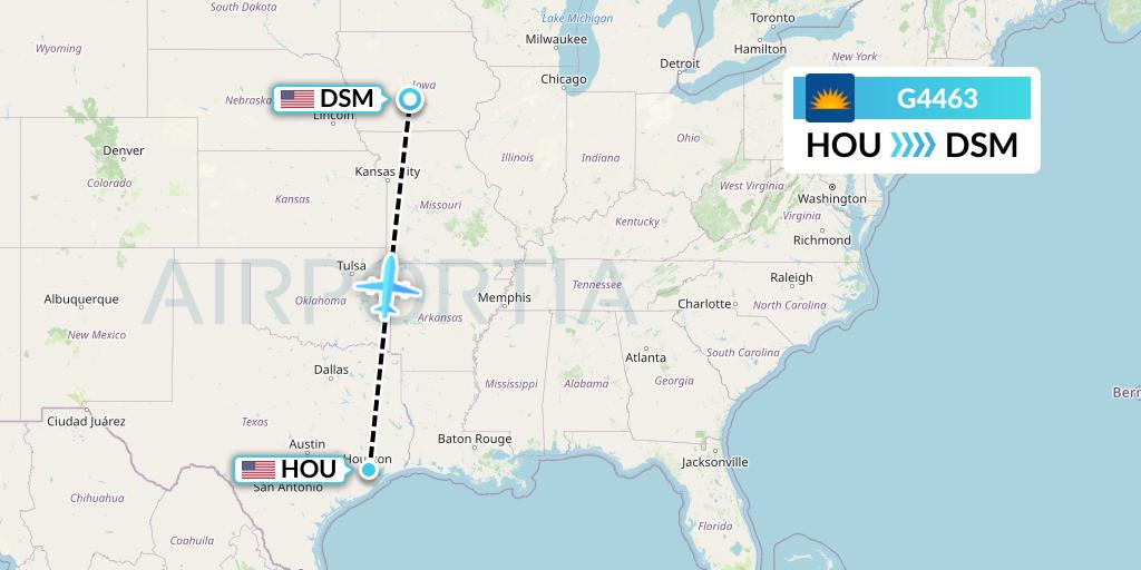 G4463 Allegiant Air Flight Map: Houston to Des Moines