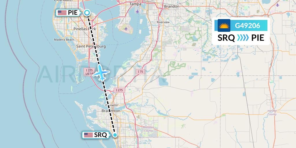 G49206 Allegiant Air Flight Map: Sarasota to St. Petersburg