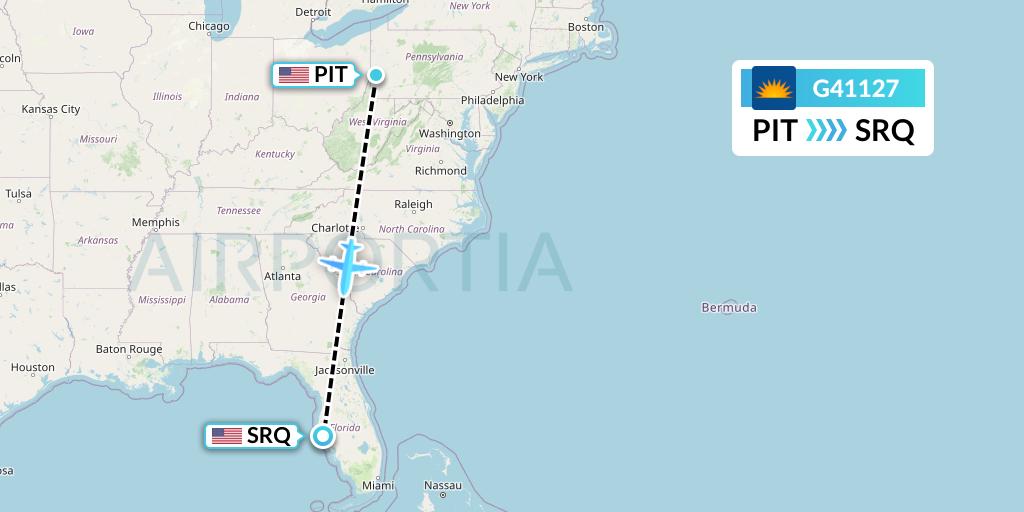 G41127 Allegiant Air Flight Map: Pittsburgh to Sarasota