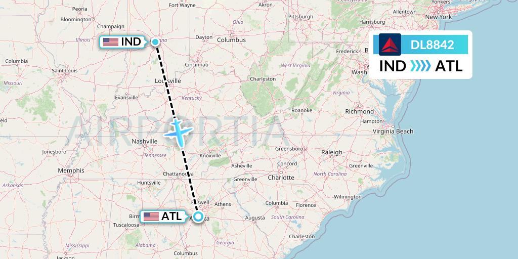 DL8842 Delta Air Lines Flight Map: Indianapolis to Atlanta