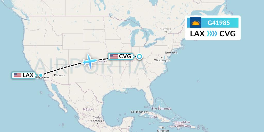 G41985 Allegiant Air Flight Map: Los Angeles to Cincinnati