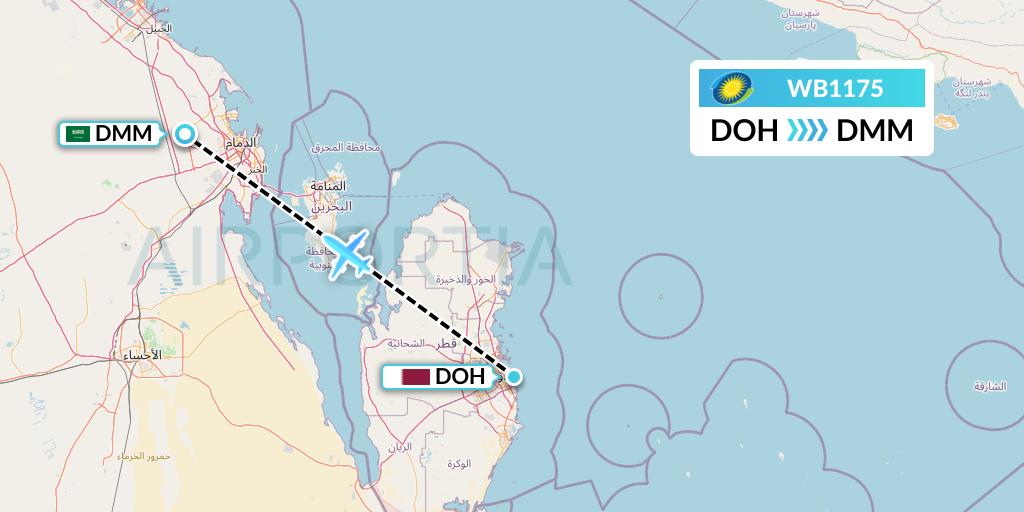WB1175 RwandAir Flight Map: Doha to Dammam