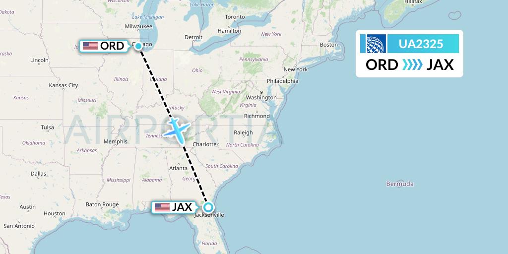UA2325 United Airlines Flight Map: Chicago to Jacksonville