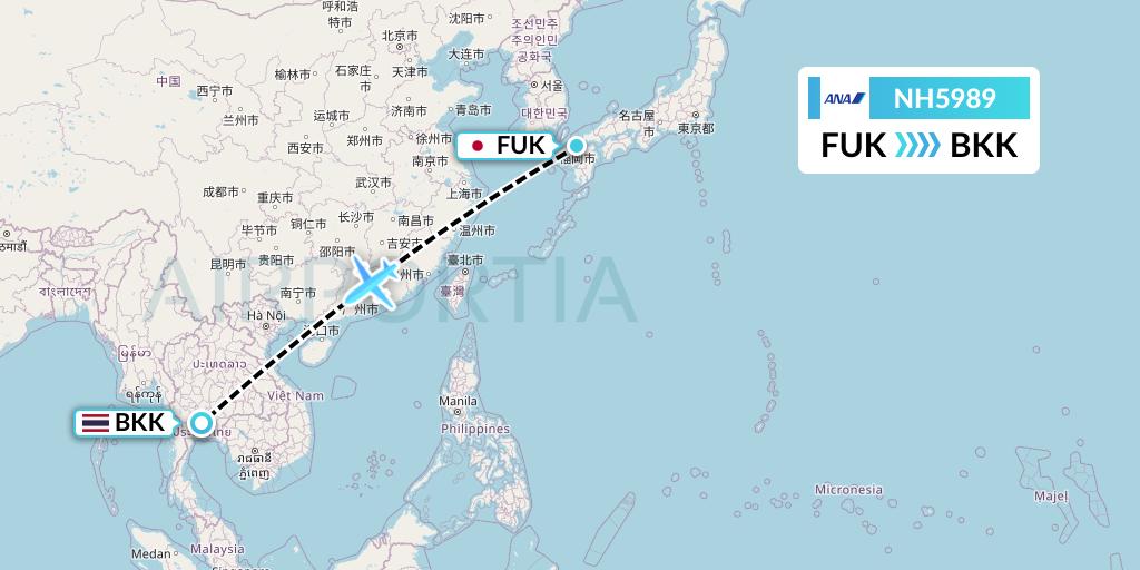 NH5989 All Nippon Airways Flight Map: Fukuoka to Bangkok