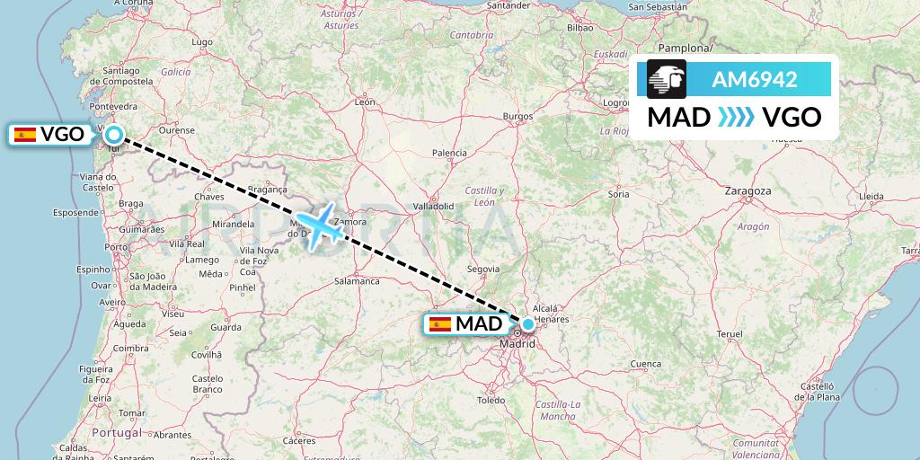 AM6942 Aeromexico Flight Map: Madrid to Vigo