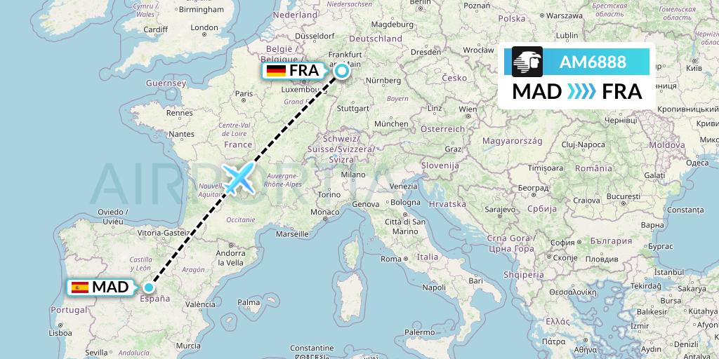 AM6888 Aeromexico Flight Map: Madrid to Frankfurt
