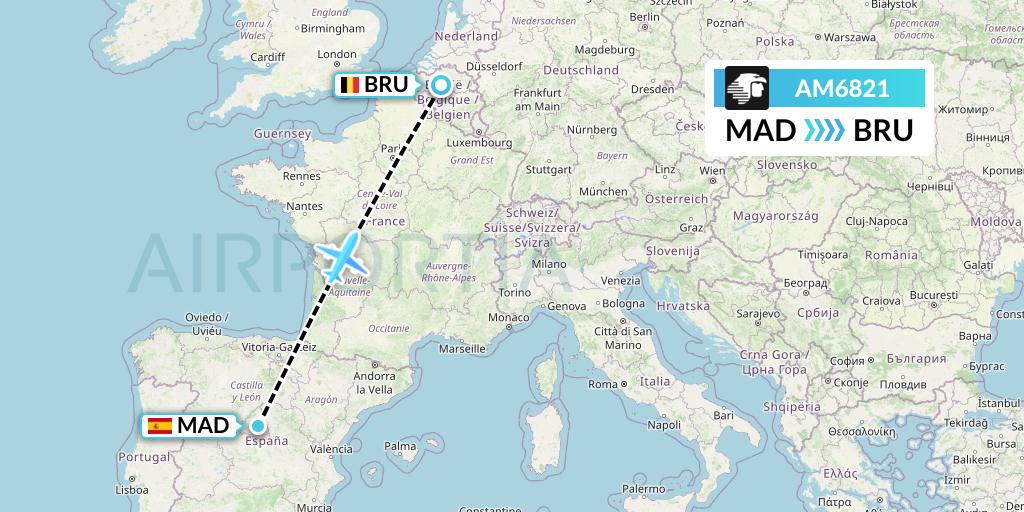 AM6821 Aeromexico Flight Map: Madrid to Brussels