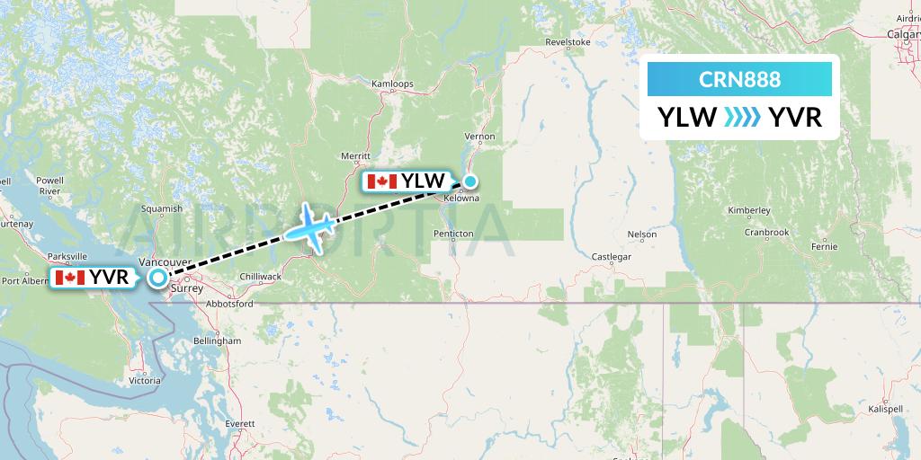 CRN888 Aerocaribbean Flight Map: Kelowna to Vancouver