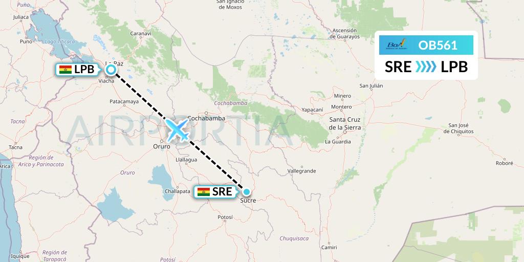 OB561 Boliviana de Aviacion Flight Map: Sucre to La Paz