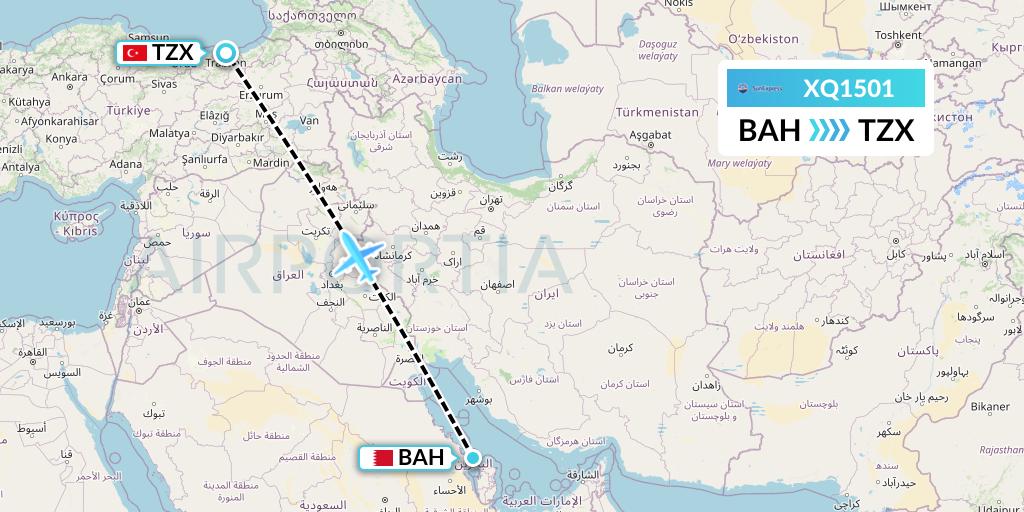 XQ1501 SunExpress Flight Map: Bahrain to Trabzon