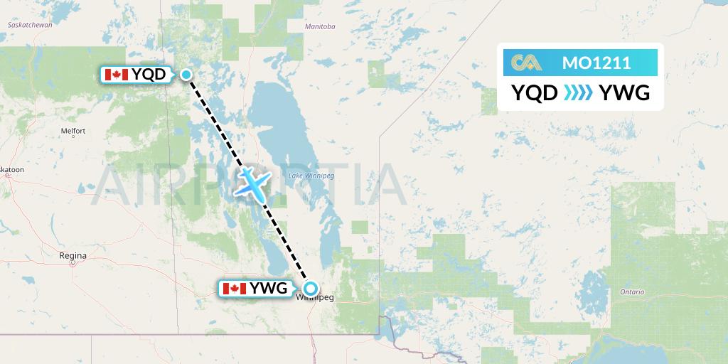 MO1211 Calm Air Flight Map: The Pas to Winnipeg