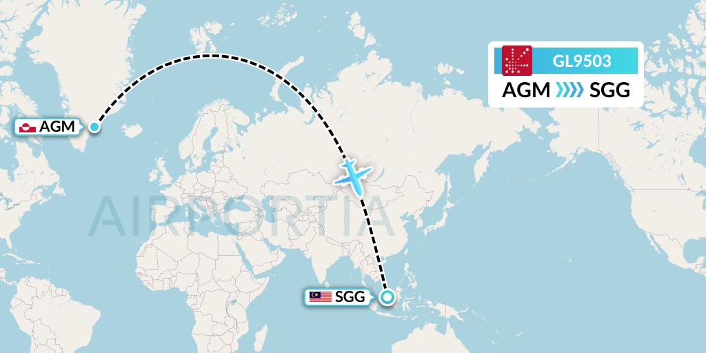 GL9503 Air Greenland Flight Map: Tasiilaq to Simanggang
