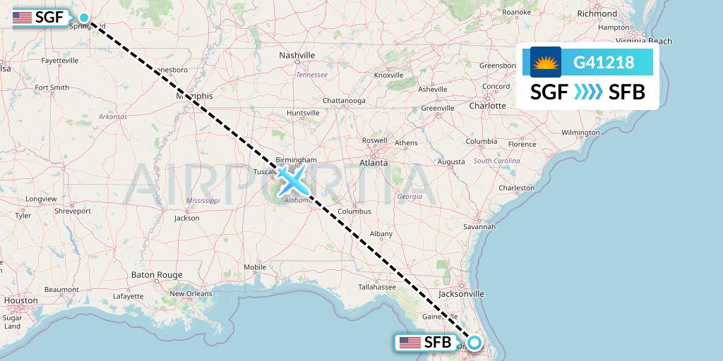 G41218 Allegiant Air Flight Map: Springfield to Orlando