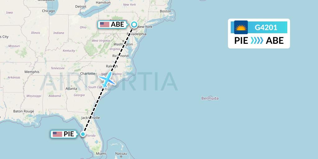 G4201 Allegiant Air Flight Map: St. Petersburg to Allentown