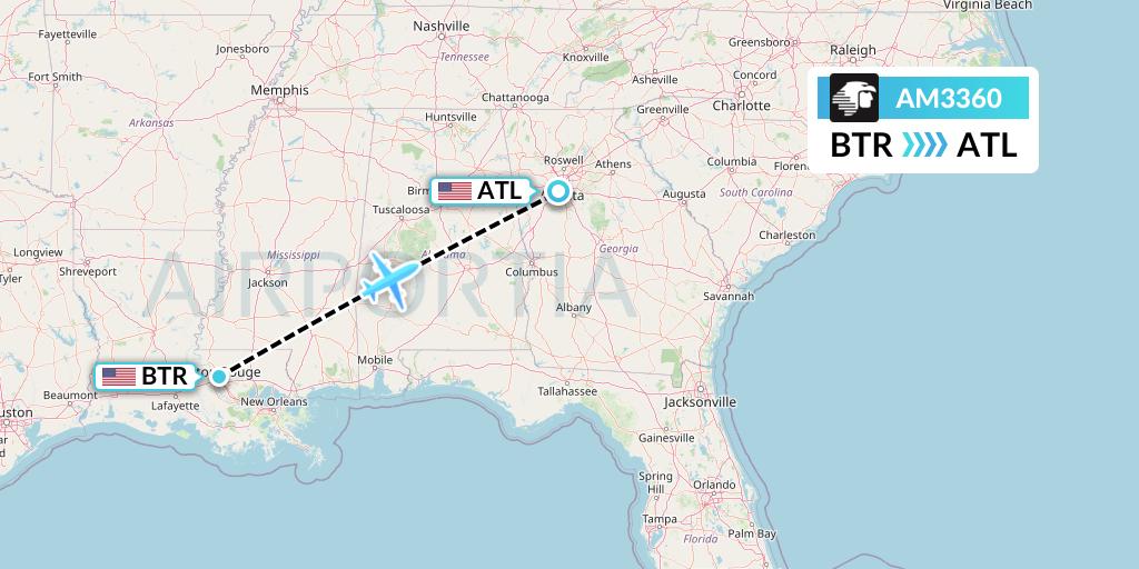AM3360 Aeromexico Flight Map: Baton Rouge to Atlanta
