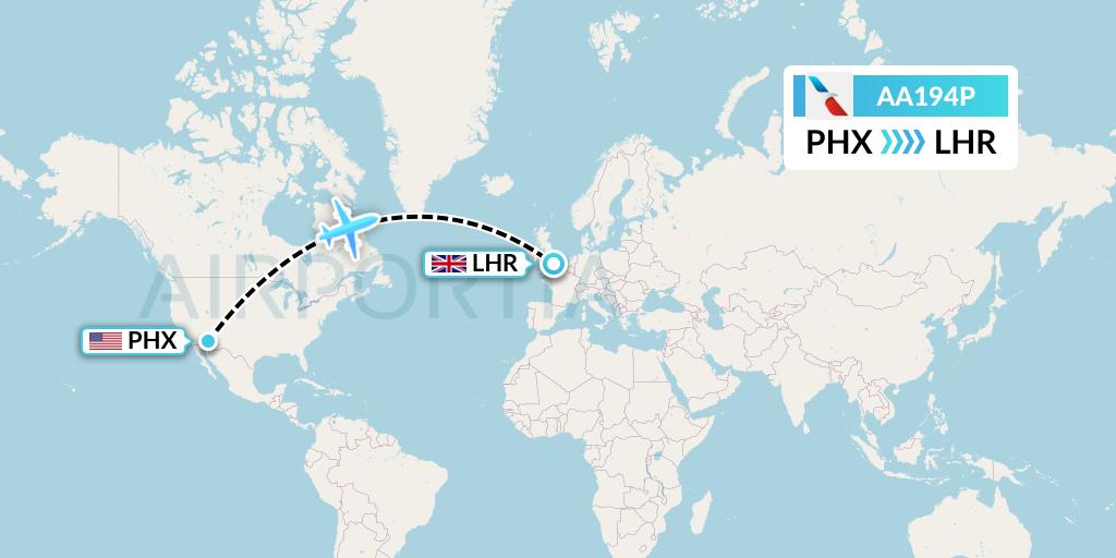AA194P American Airlines Flight Map: Phoenix to London