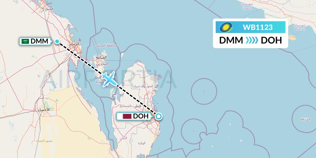 WB1123 RwandAir Flight Map: Dammam to Doha