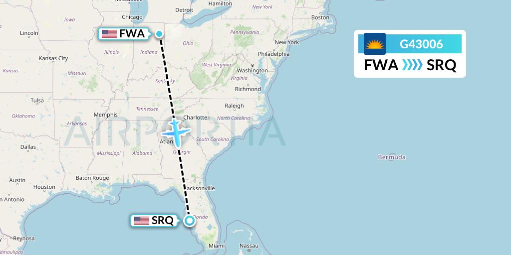 G43006 Allegiant Air Flight Map: Fort Wayne to Sarasota