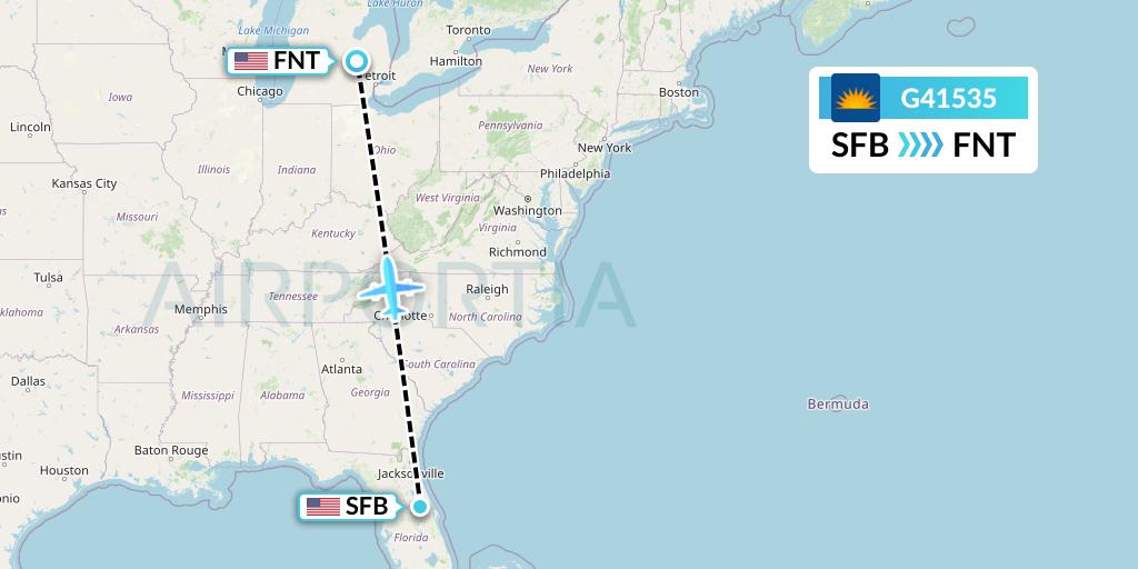 G41535 Allegiant Air Flight Map: Orlando to Flint