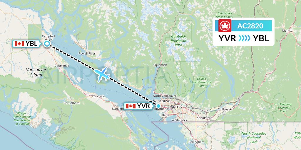 AC2820 Air Canada Flight Map: Vancouver to Campbell River
