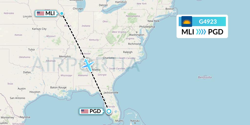 G4923 Allegiant Air Flight Map: Moline to Punta Gorda