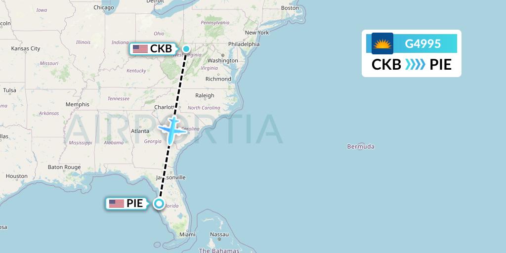 G4995 Allegiant Air Flight Map: Clarksburg to St. Petersburg