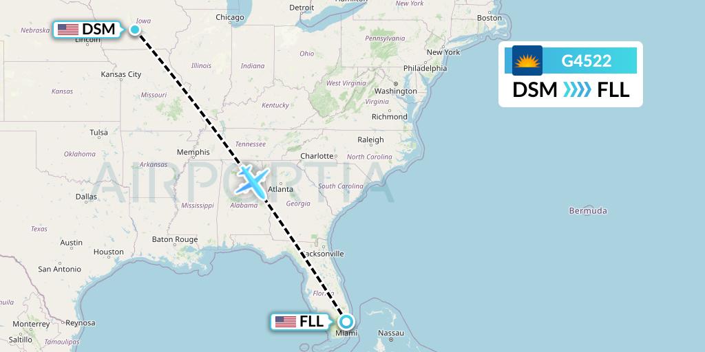 G4522 Allegiant Air Flight Map: Des Moines to Fort Lauderdale