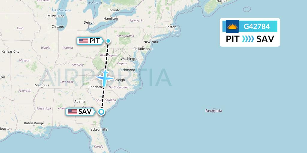 G42784 Allegiant Air Flight Map: Pittsburgh to Savannah