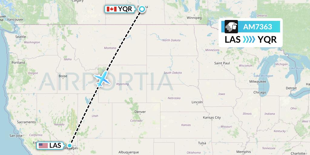 AM7363 Aeromexico Flight Map: Las Vegas to Regina