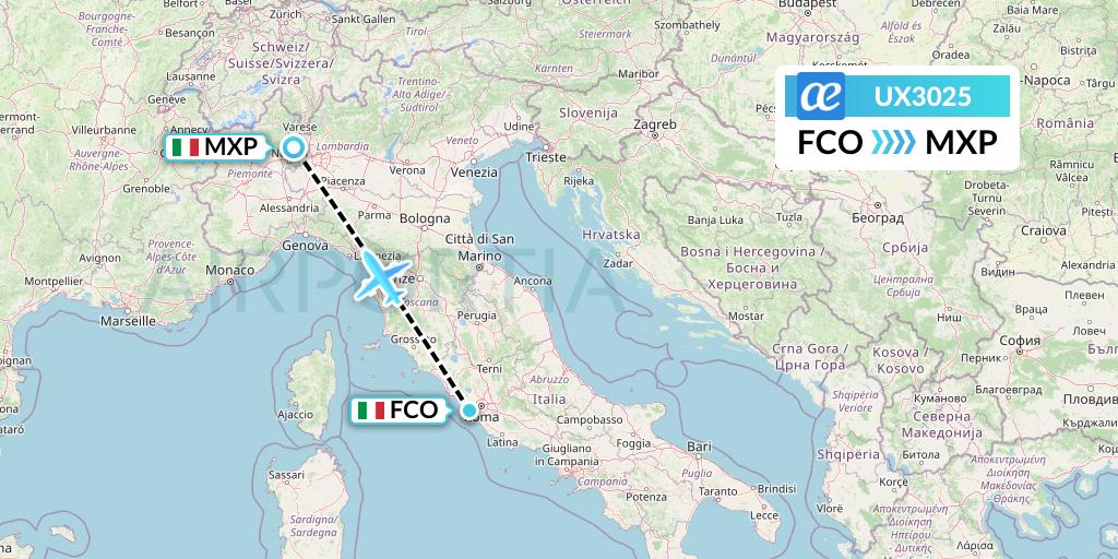 UX3025 Air Europa Flight Map: Rome to Milan