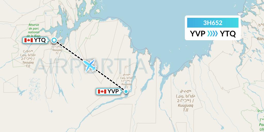 3H652 Air Inuit Flight Map: Kuujjuaq to Tasiujaq