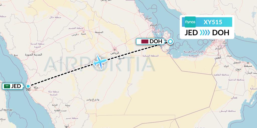 XY515 Flynas Flight Map: Jeddah to Doha