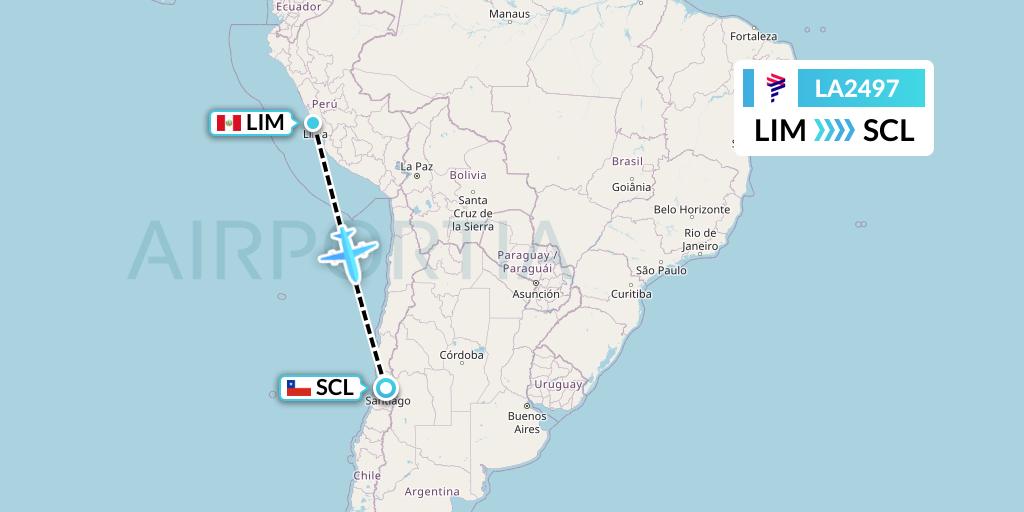 LA2497 LAN Airlines Flight Map: Lima to Santiago