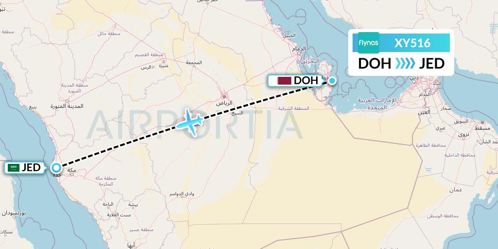 XY516 Flynas Flight Map: Doha to Jeddah