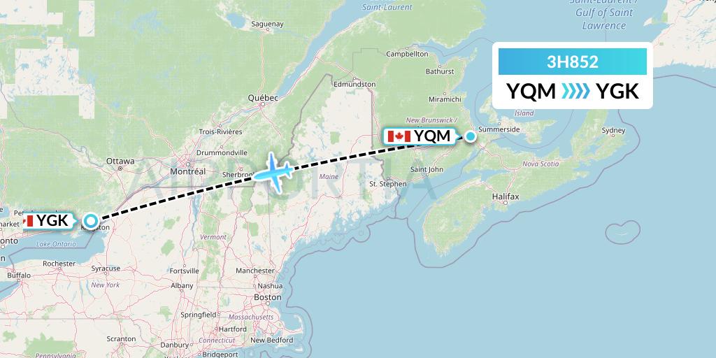 3H852 Air Inuit Flight Map: Moncton to Kingston