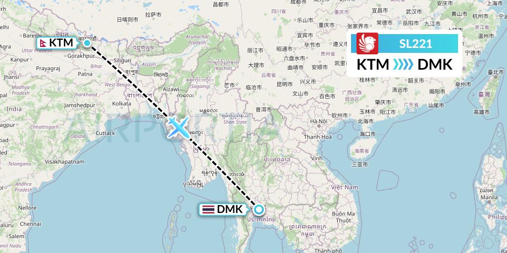 SL221 Thai Lion Air Flight Map: Kathmandu to Bangkok