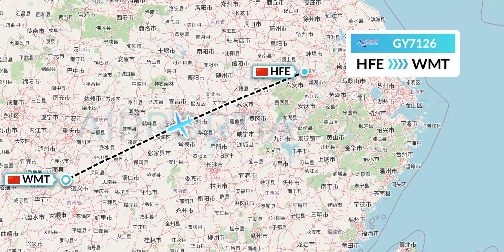 GY7126 Colorful GuiZhou Airlines Flight Map: Hefei to Zunyi
