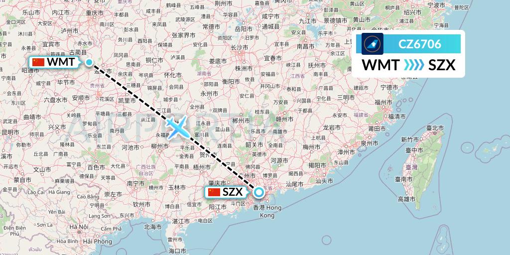 CZ6706 China Southern Airlines Flight Map: Zunyi to Shenzhen