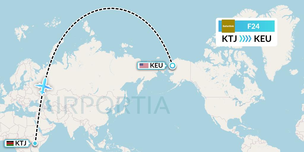 F24 Safarilink Aviation Flight Map: Nairobi to Kelly Bar