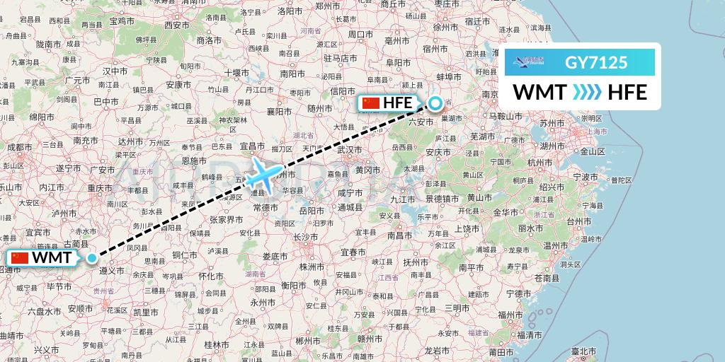 GY7125 Colorful GuiZhou Airlines Flight Map: Zunyi to Hefei