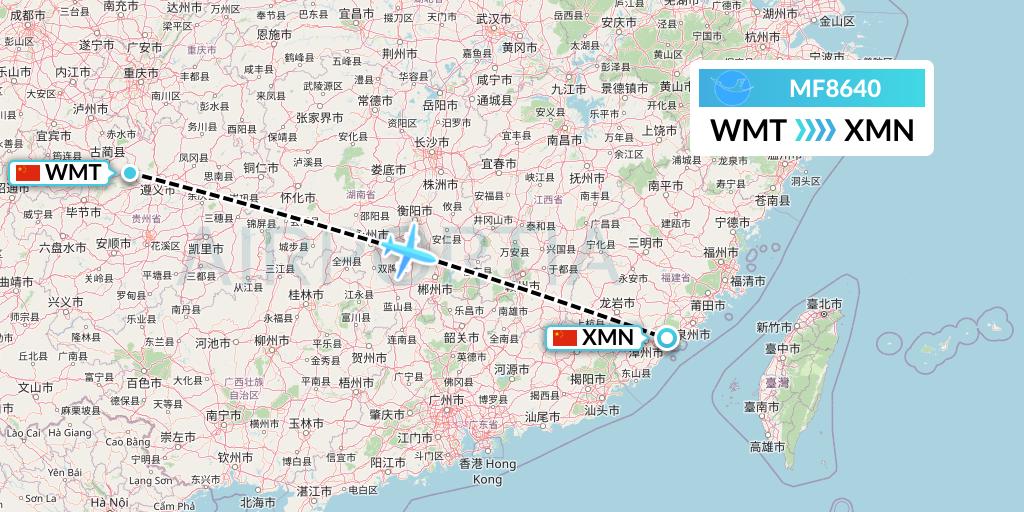 MF8640 Xiamen Airlines Flight Map: Zunyi to Xiamen