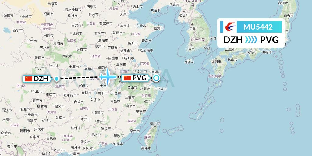 MU5442 China Eastern Airlines Flight Map: Dazhou to Shanghai